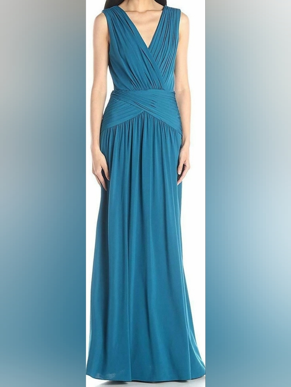 BCBGMAXAZRIA KAEYA DRAPED JERSEY V-NECK GOWN DRESS MOROCCAN BLUE Sz S